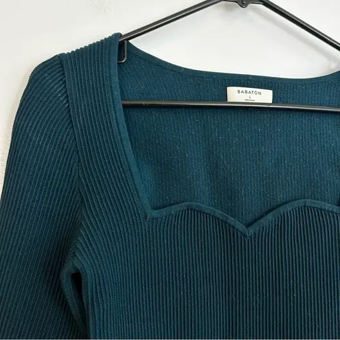 Babaton Aritzia Sculpt Knit Sweetheart Longsleeve Top Size Large Deep Teal Blue