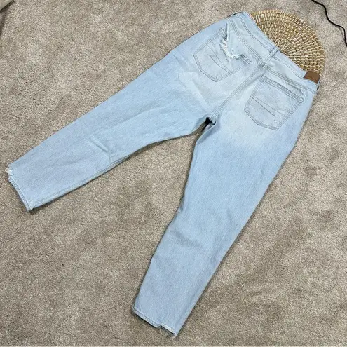 American Eagle  Heavily Distressed Mom Jeans High-Rise Light Wash Blue Size 8