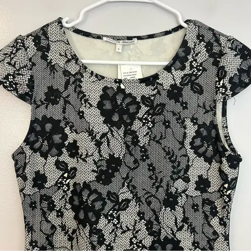 Collective Concepts NWT Black/White Lace Illusion Cap Sleeve Sheath Dress Large