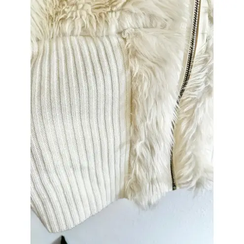 Roz & Ali Off White Faux Fur Ribbed Knit Zip Up Cardigan size large