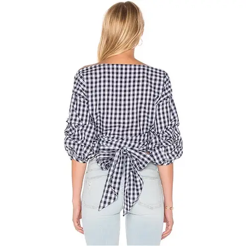 Lovers + Friends  X REVOLVE Bow Wrap Gingham Navy White Blouse Size M