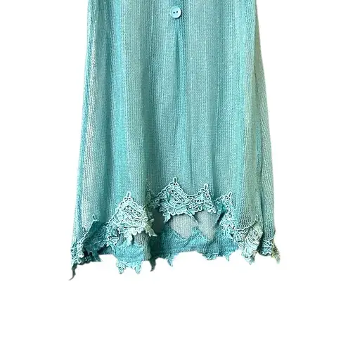 Simply Noelle Swim Coverup S/M Aqua Blue Sheer Lace Trim Summer Coquette