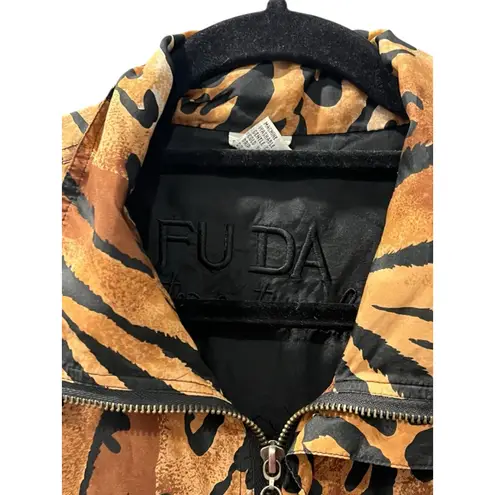 Vintage 90's FUDA International Silk Size Large Leopard Print Jacket Full Zip Brown
