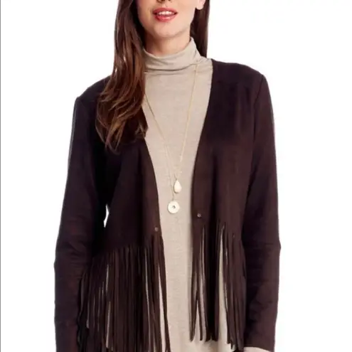 Karen Kane Brown faux suede jacket with fringe