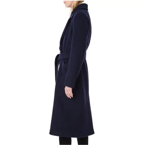 Bernardo Belted Wool Blend Longline Coat - Deep Navy Size M