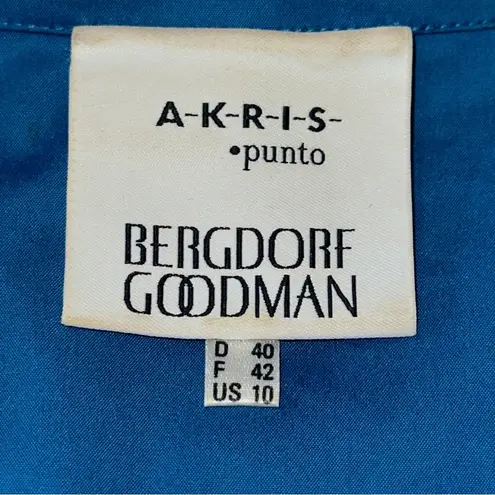 Akris Punto Bergdorf Goodman Women’s Size 10 Blue Cotton Stretch Top Blouse