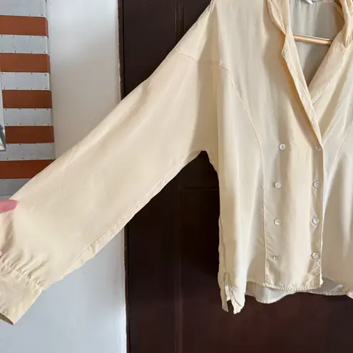 80s Vintage OMANTI 100% Silk Double Breasted Button Down Blouse Shirt Jacket 10 Size M