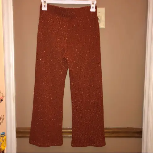 ZARA  Trafaluc Ribbed Cropped Wide leg Pull On Pants Leggings Rust Orange‎ Small