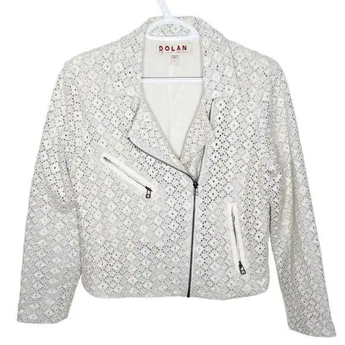 Dolan Anthropologie Left Cost Collection Rossi floral eyelet Moto jacket size S White