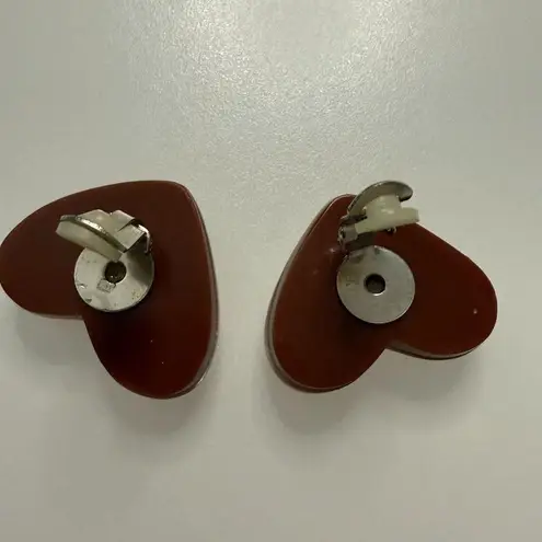 Mother of Pearl Heart Statement Clip On Earrings Pink