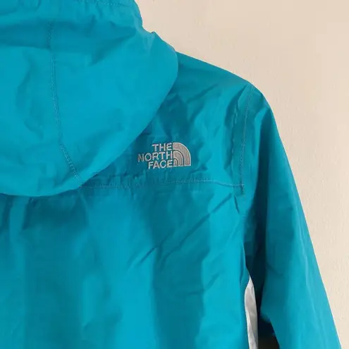 The North Face Womens HyVent Rain Jacket Blue Hooded Size Small Drawstring Waist