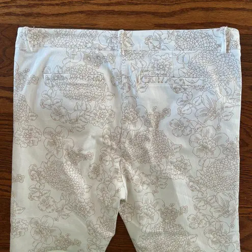 Elliott Lauren Size 12 Ivory Denim Brown Floral Straight Leg Cropped Jeans Tan