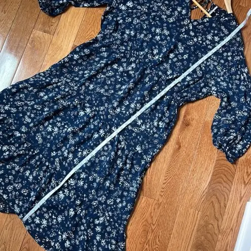 Free People EUC  Wallflower Navy Blue Floral Sheer Midi Dress Unlined XS