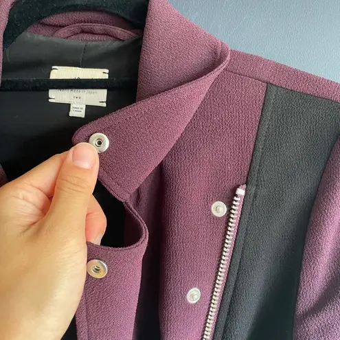 Wilfred Montesson Crepe Moto Jacket Sz 2, Maroon/Black Colorblock EUC