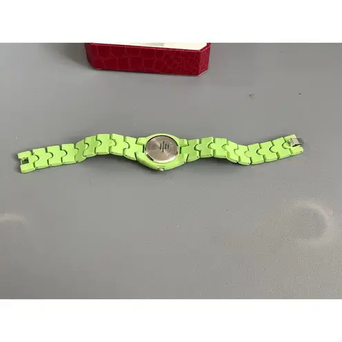 Vivani Bright Green with Silver Rhinestone Face Link Watch