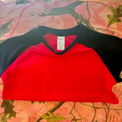 red & black short sleeve baseball crop top t shirt