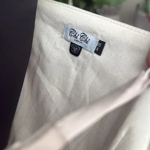 Chi Chi London Satin Evening Dress 'Varsha' in Pale Neutral Champagne