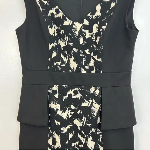 London Times Black & White Abstract Peplum Pencil Shift Dress Size 6