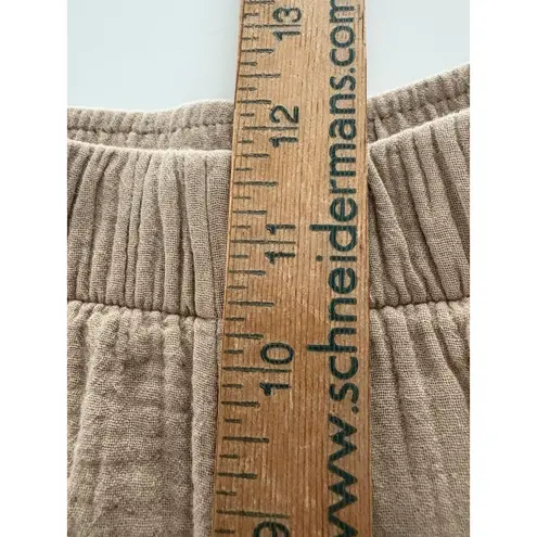 Coldwater Creek Wide Leg Gauze Cropped Pants Size Large Tan Lagenlook Beach Vaca