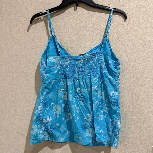 TU Women's Blue Floral Print Cami Top Size 14 Cotton Tie Front Smocked Back