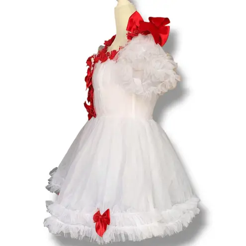 Sugar Thrillz Winter Rose White Tulle Coquette Dress Red Bows Valentine Babydoll Size M