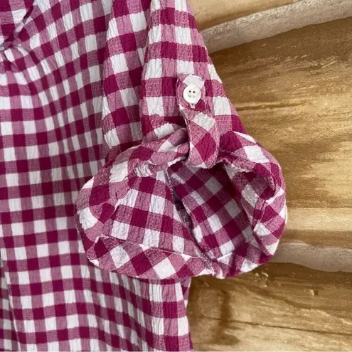 Pendleton Vintage gingham check gauzy reversed Peter Pan collar blouse size XL