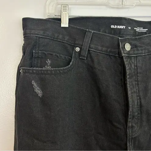 Old Navy NWT  Black High Rise Slouchy Straight Distressed Black Denim Jeans Sz 14