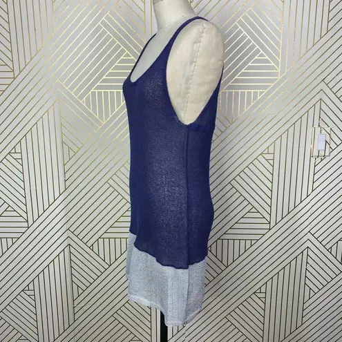 Qi Knit Tank Top Tunic Navy Blue Silver