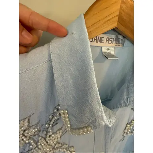 Jane Ashley Vintage 80’s light blue beaded and embroidered button-down shirt