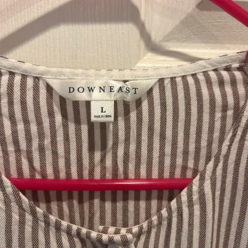 Downeast Women's Brown Striped Peplum Blouse Top Ruffle Short Sleeve Size L