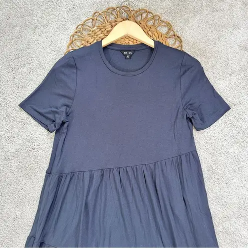 NWOT Saint+Sofia Greenwich Asymmetric Short Sleeve Maxi Dress Flowy Navy Blue Size 10