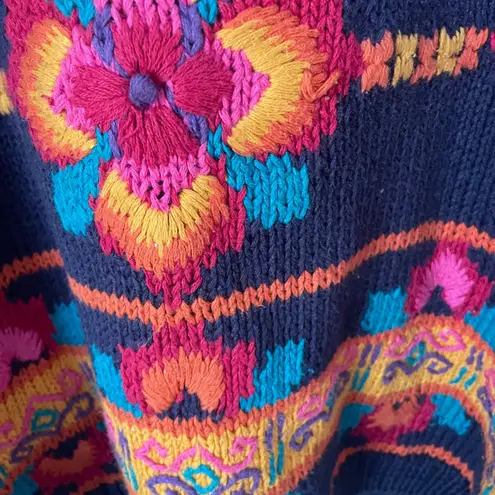 Vintage 90s Melbourne Elements Vibrant Floral Granny Knit Sweater Blue Size M