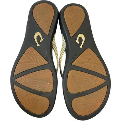 OLUKAI Ho'opio Women's Beach Sandals Bone White Flip Flop Slides Comfort Size 8 Gray