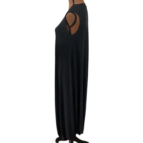 Norma Kamali black sleeveless long swing dress with gathered hemline maxi sz XS