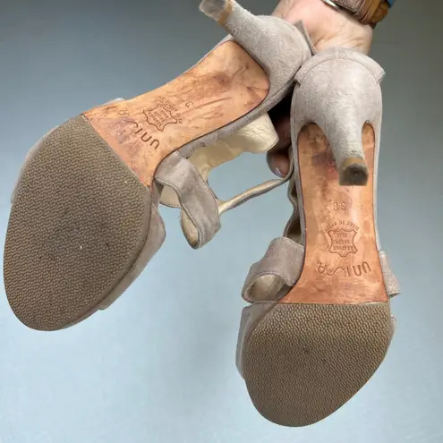 Unisa  Heeled Sandals Women's Size‎ 38 Beige Suede Leather Strappy Heels