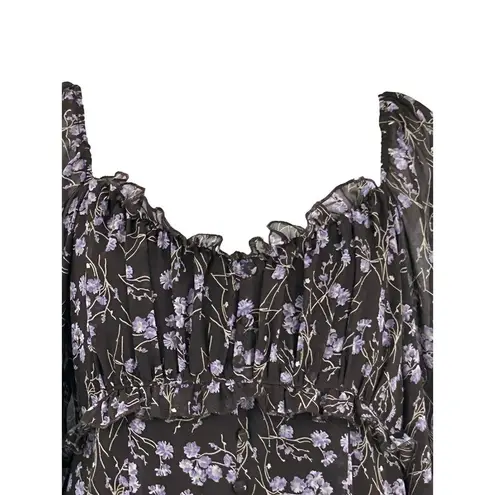 143 Story By Line Up Sz M Floral Maxi Brown Lavendor Front Slit Dress