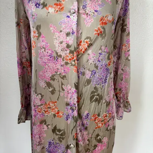 Vintage Floral Full Length Long Sleeve Robe Gray Size M