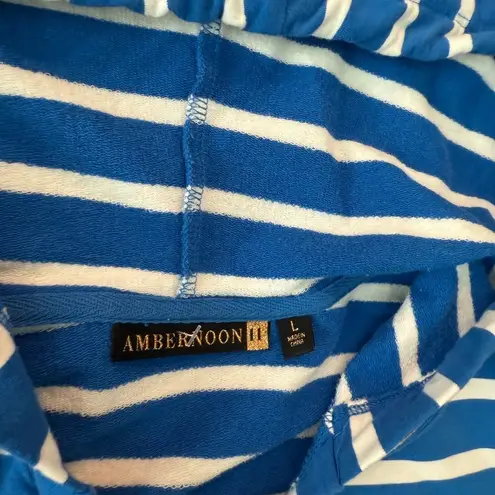 Long beachy casual hoodie striped sweatshirt with pockets lagenlook blue L Size L