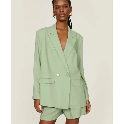 Thakoon Collective Blazer Womens 6 Green Oversized Jacket Linen Blend Career