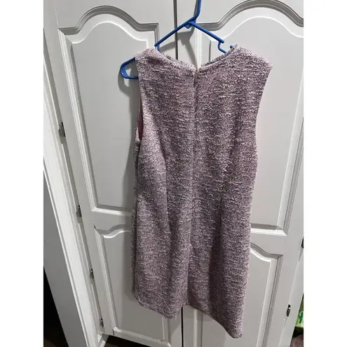 Karl Lagerfeld Paris Pink Tweed Shift Dress 14 Sleeveless Pearl Button Pockets