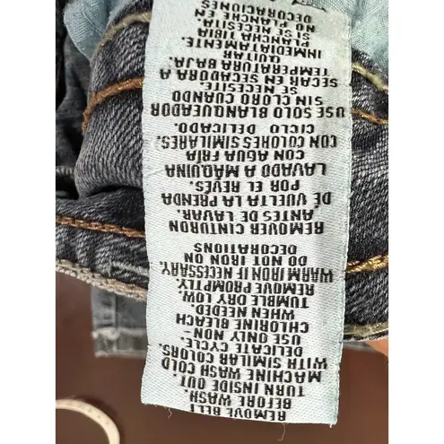 Truce Jeans Denim Bermuda Shorts Size 9 Embroidered Flap Pockets Distressed Blue