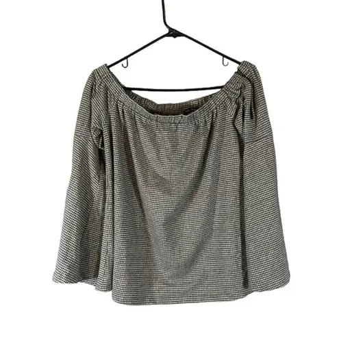 Doe & Rae Gray & White Checkered Balloon Sleeve Off Shoulder Blouse Women Sz M
