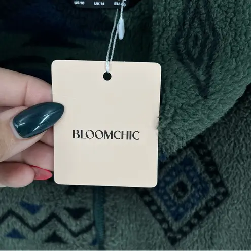 Bloomchic Green Black Sz 10 Aztec‎ Print Sherpa Fleece Jacket Full Zip Cozy Fall