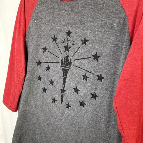 Home Grown Indiana State Flag Raglan Sleeve T-Shirt Small Red Gray IN Soft Tee
