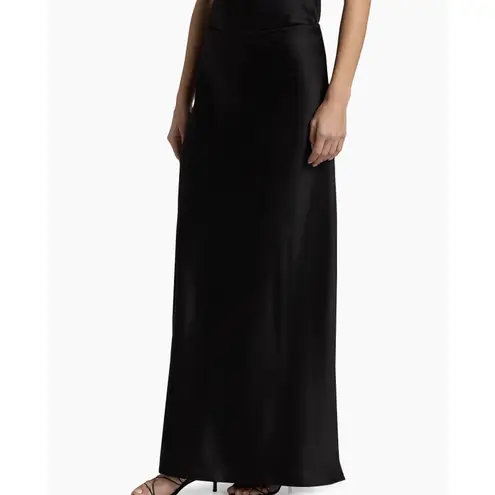 LESET Barb Bias Satin Maxi Skirt Black Back Slit Size S Quiet Luxury Slip Skirt