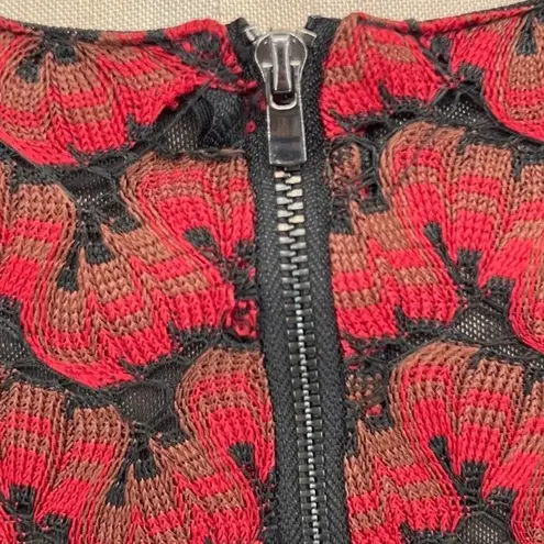 Maje Royani Jacquard Dress Fit & Flare Long Sleeve Red Black Size 1 US Small