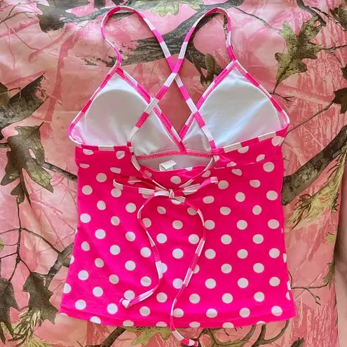 Love Culture y2k hot pink polka dot striped tankini 