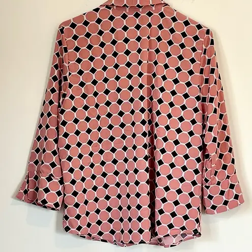 Adrienne Vittadini Pink and Black Geometric Button Down Shirt - Size: Large