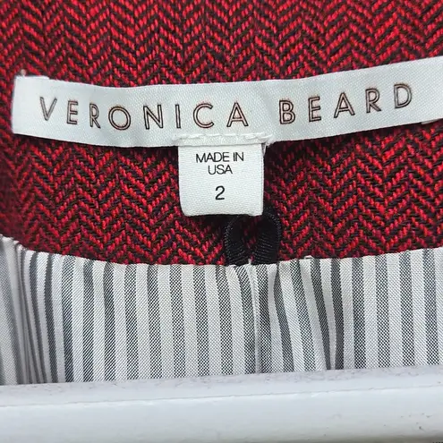 Veronica Beard Miller Double-breasted Herringbone Blazer In Burgandy Size 2