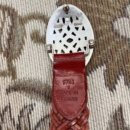 Vintage Leather Belt Brown w/Silver Swirl Buckle 1997 S Small Silver